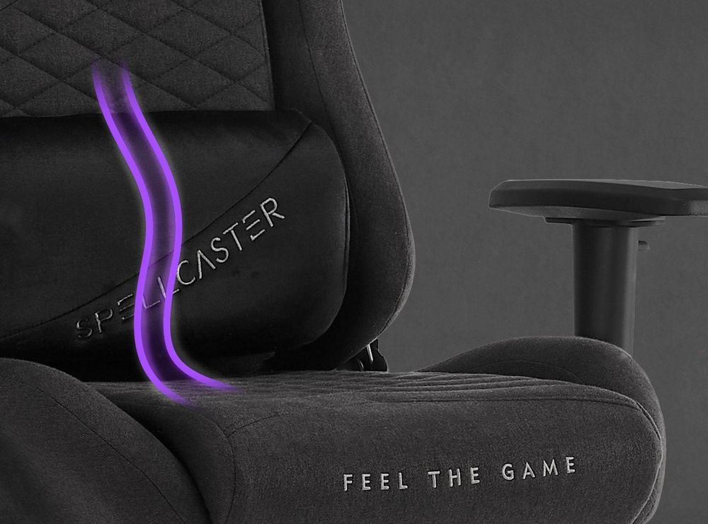 SENSE7 Spellcaster SENSHI Krzesło gamingowe z tapicerką materiałową, czarne – ergonomiczne krzesło biurowe, krzesło do biurka, krzesło dla graczy, nośność 150 kg, podłokietniki 2D, fotel kierowniczy