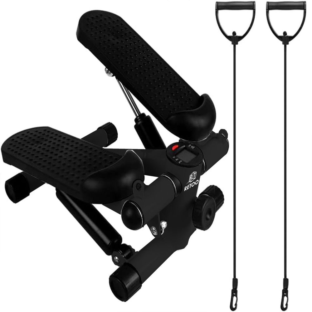 Fitness Stepper höhenverstellbar für Zuhause mit LCD-Bildschirm, Anti-Rutsch und Power Ropes, Mini-Stepper Tragfähigkeit 100 kg Retoo