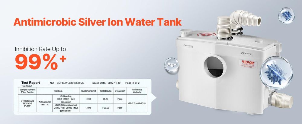 VEVOR Zerkleinerungspumpe, 700W, 9600 L/h Durchfluss, 10 m Förderhöhe, Zerkleinerung Abwasser Hebepumpe mit 3 Wasseranschlüssen für Toilette, Keller, Küche, Spüle, Dusche, Badewannen Abwasserentsorgung Hebemaschine, Bodenstehende Toilette-a, 1200 W