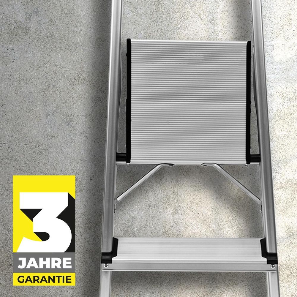 Craftfull Stehleiter CF-133B | Aluminium-Haushaltsleiter - Leiter - Ablagefläche - Gummi-Standfüße - Anti-Rutsch - 3-6 Stufen - 150 kg (4 Stufen)