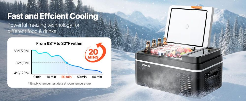 VEVOR Auto-Kühlschrank, 12 Volt Auto-Kühlschrank, 50 L Einzelzonen-Tragbarer Gefrierschrank mit Rädern und Griff, -4℉-68℉, 12/24V DC und 100-240V AC Kompressor-Kühler für Outdoor, Camping, 20 L-a