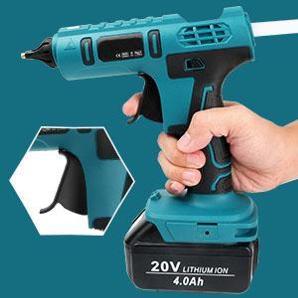 Akku Heißklebepistole, 18V kompatibel mit Ma-kita Akkus, kabellose Klebepistole für Handwerk Heimwerken Reparatur, inklusive 20 Klebestifte,ohne Akku