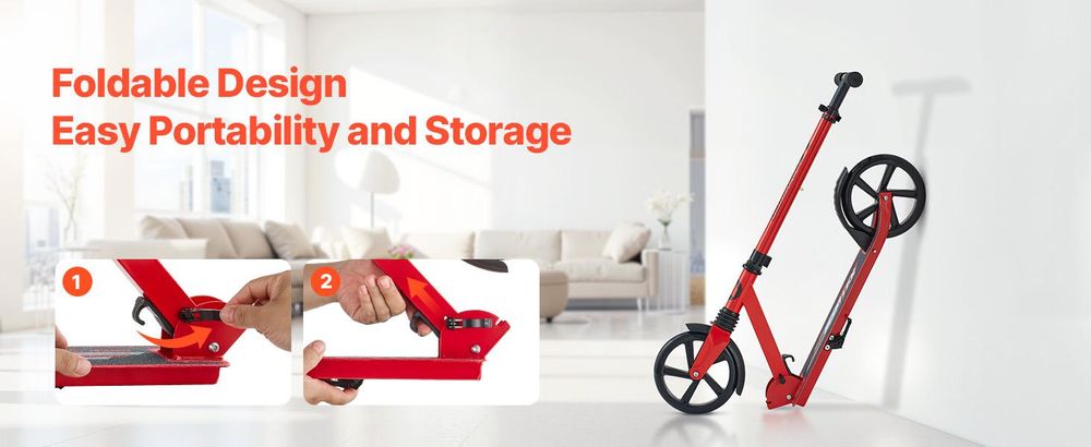 VEVOR Scooter (2 Räder) für Kinder ab 8 Jahren, Cityroller Kinderroller Straßenroller mit höhenverstellbarem Lenker & rutschfestem Deck, faltbarer Tretroller bis zu 100 kg, Schwarz + Rot