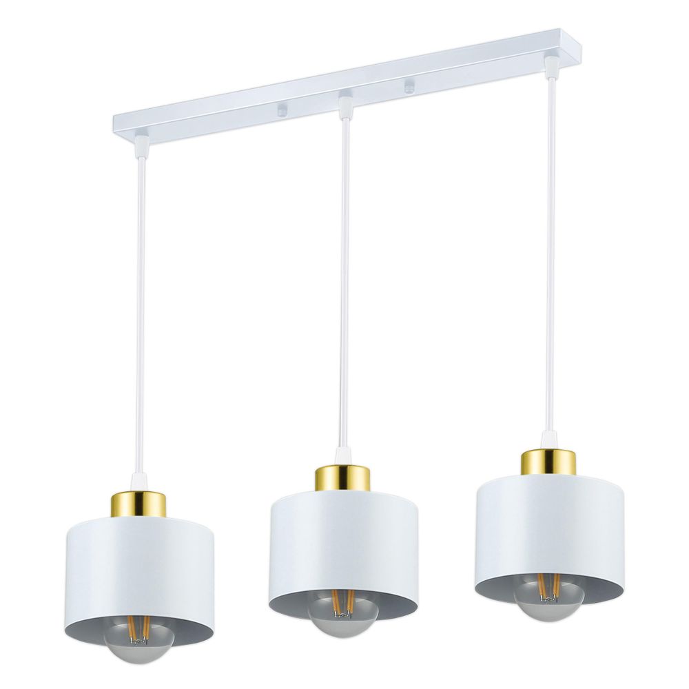 MasterLED Pendelleuchte – 3-flammig 50 cm – Weiß/Gold – E27 – hängelampe esstisch – pendelleuchte kücheninsel – ELZA