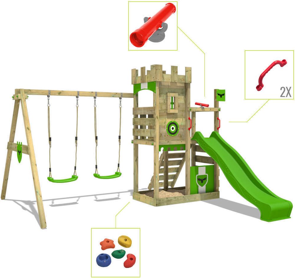 Ritterburg Fatmoose BoldBaron Boost XXL Kletterturm mit Schaukel in Hellgrün