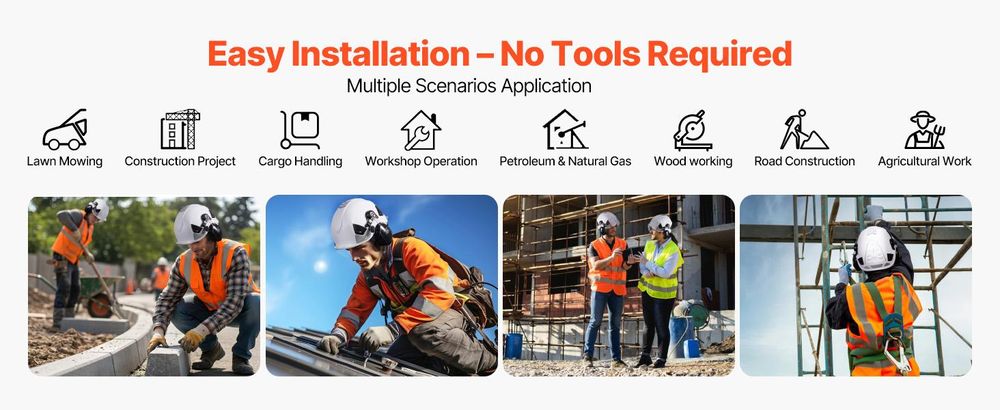 VEVOR Schutzhelm ANSI/ISEA Z89.1-zugelassener ABS-Sicherheitshelm mit Visier & Ohrenschützern, verstellbarer Industriehelm belüfteter Bauhelm Arbeitshelm für Industriebau Arbeitskleidung Weiß