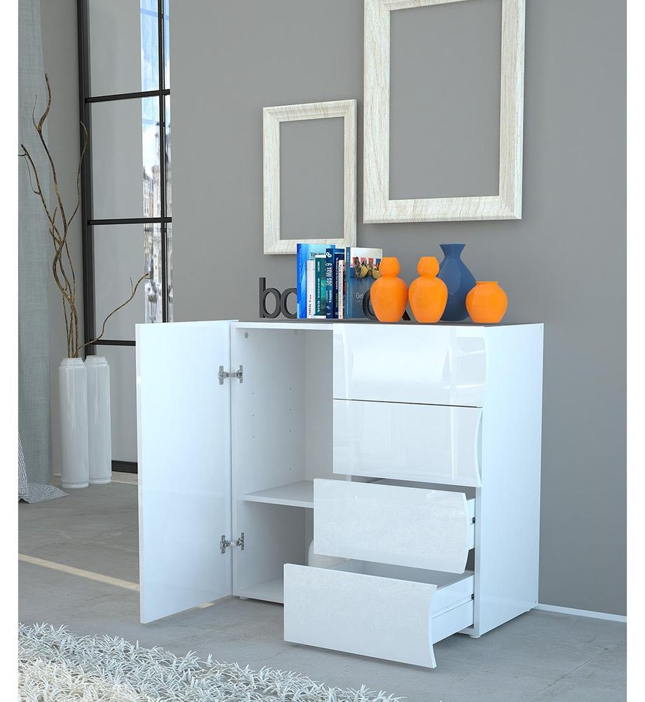 Onda Highboard – Modernes Sideboard mit Schubkästen & Tür in Weiß-Hochglanz