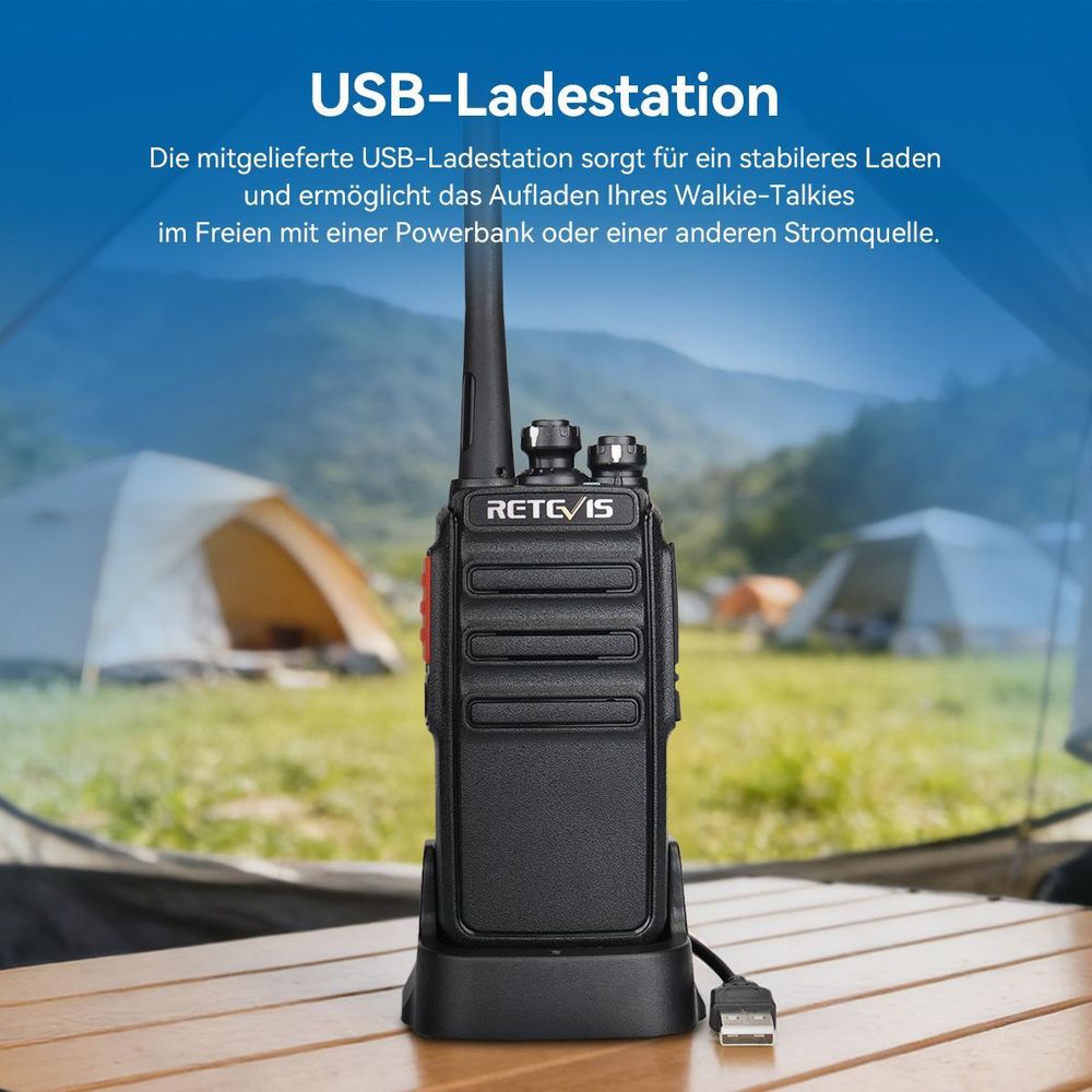 Retevis RT24 Walkie Talkie PMR446 Lizenzfreies, Professionelles Funkgeräte mit Großer Reichweite, mit Headset USB-Ladegerät, für Schule, Radfahren
