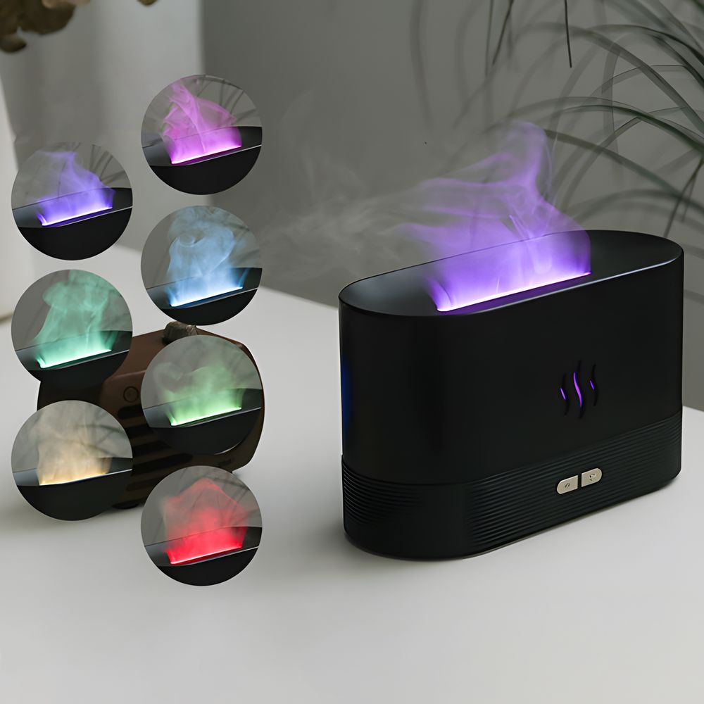 Luftbefeuchter Diffuser 200ml 2 in 1 Aroma Diffuser Air Humidifier Flamme Nebel mit 2 Helligkeit Nachtlicht Automatische Abschaltung Zuhause Retoo
