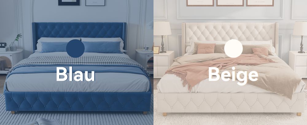 okwish Polsterbett Doppelbett 160×200cm mit Lattenrost und Kopfteil, Knopfpolsterung, Nietenpolsterung, Leinen, Beige,Ohne Matratze