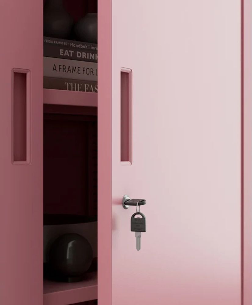 Kleiner Aktenschrank C001B Büroschrank mit Flügeltüren Metallschrank Lagerschrank Pulverbeschichtet Stahlblech Abschließbar 92,5 x 90 x 40 cm, Farbe: Rosa