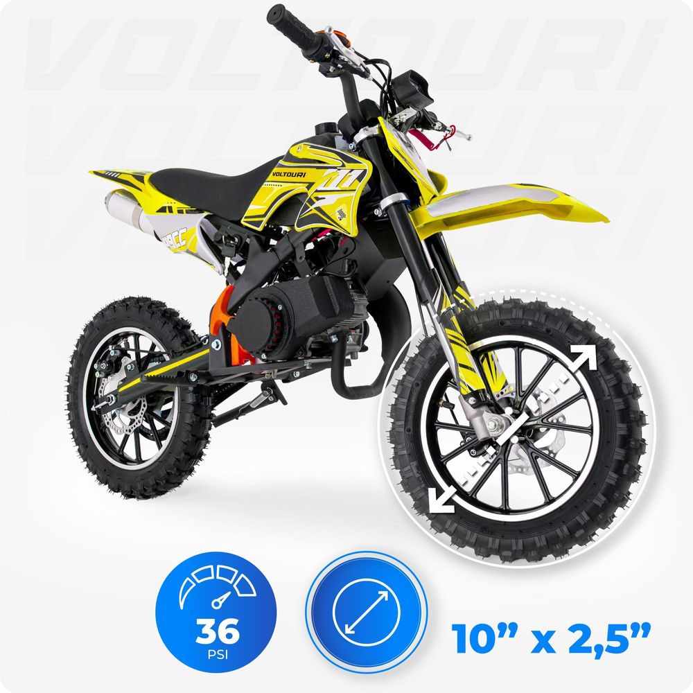 VOLTOURI Mini Cross Spalinowy CR49-E | Elektryczny Start | 49 cm³ | 35 km/h | Żółty
