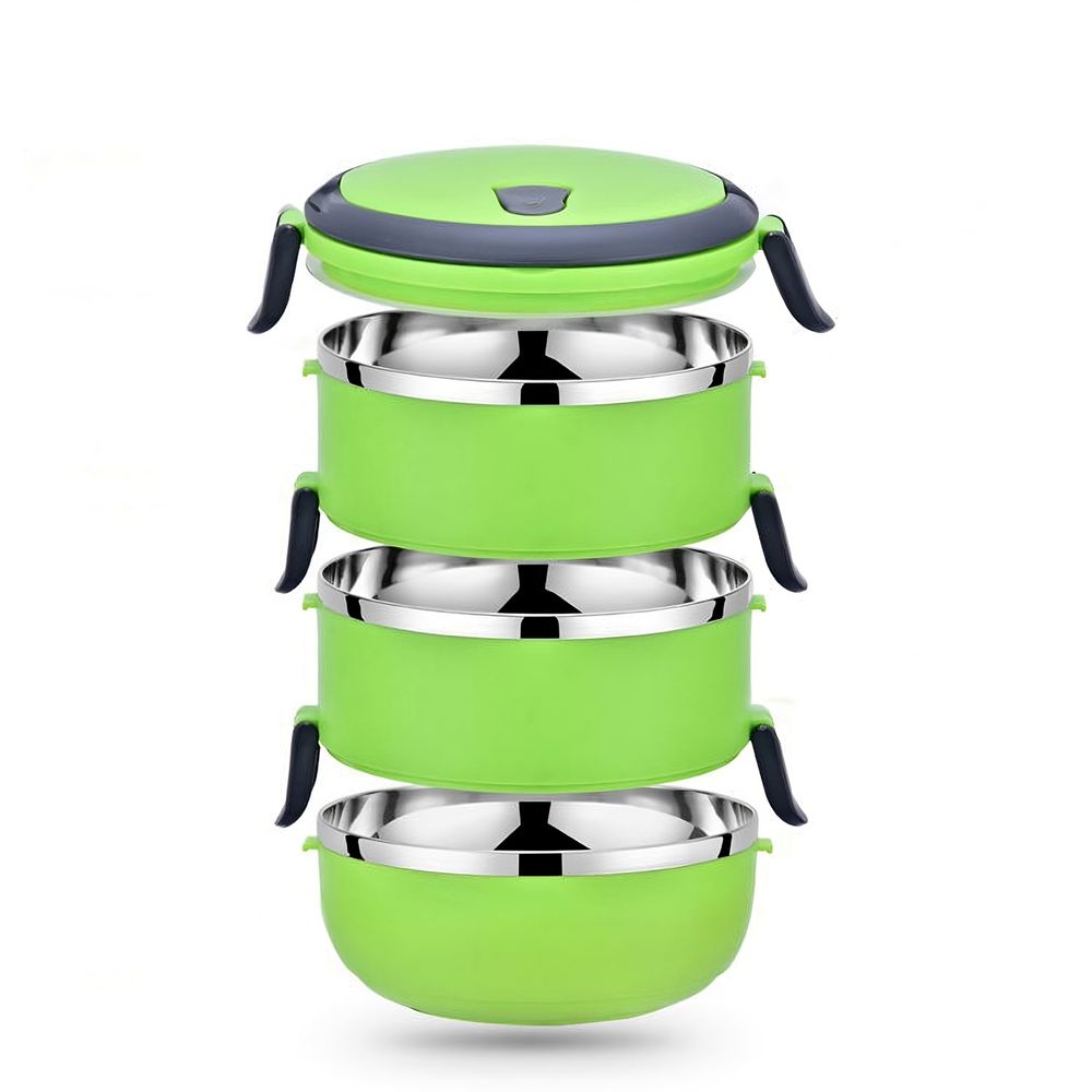 Edelstahl Thermo Lunchbox Tragbarer Isoliert Behälter Lebensmittelbehälter 3 Schicht Wärmer Behälter Lunchbehälter Speisebehälter Grün Retoo