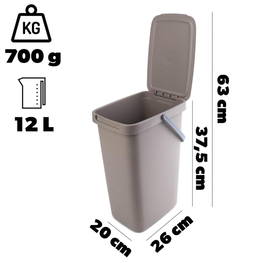 KADAX Abfallbehälter mit Deckel und Griff, Abfalleimer aus Plastik, Mülleimer für die Mülltrennung (Braun, 12L)