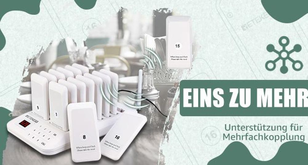 Retekess TD157 Restaurant Pager System, 16 Pager 998 Kanäle für Krankenhaus Restaurant Bar, Kundenrufsystem mit 2 Anrufmodus + Ferngespräch（Weiß）