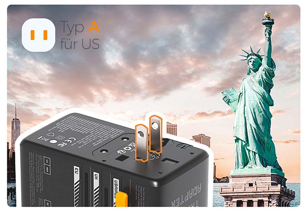 TESSAN Universal Reiseadapter 140W GaN Internationaler Steckeradapter mit 3 USB-C und 1 USB-A Typ C/G/A/I Schwarz