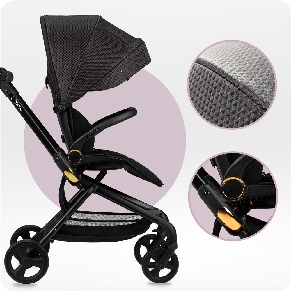 MoMi ADELLE – Leichter Kompaktbuggy mit 360° drehbarem & umkehrbarem Sitz, verstellbar, XL-Dach – Schwarz/Rot