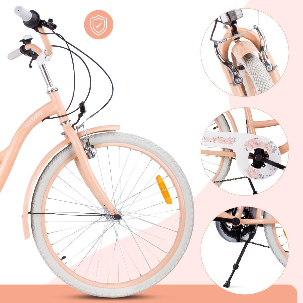 Detalle de los frenos V-brake, pata de apoyo y guardabarros metálico
