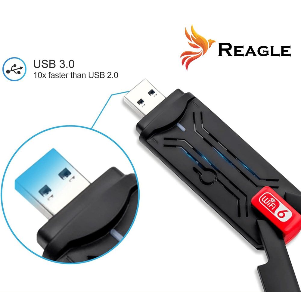 WLAN Stick Wi-Fi 6 USB 3.0 Adapter 1800Mbps AX1800 Dual Band Netzwerkkarte 5dBi Antennen für PC Laptop Gaming Streaming Windows 11 Reagle
