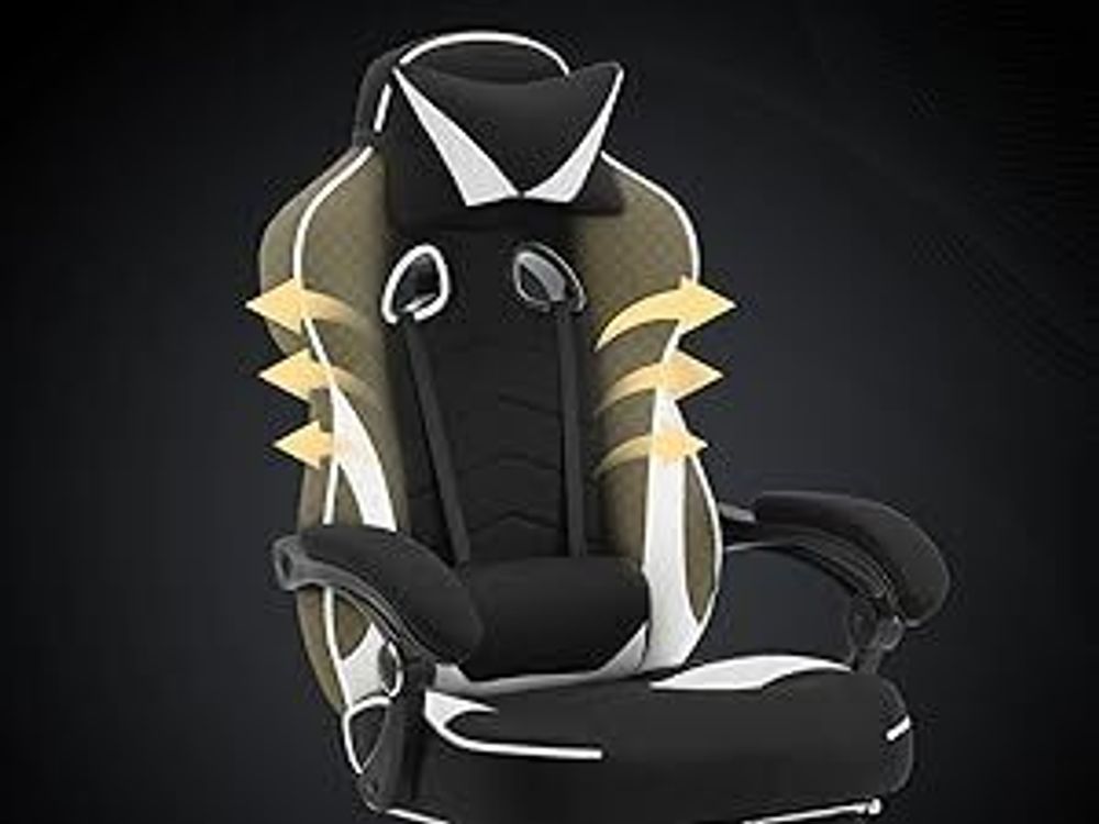 WOLTU Gaming Stuhl Racing Stuhl Bürostuhl Chefsessel mit Kopfstütze und Lendenkissen, Fußstütze, Stoff, Weiß, BS83ws