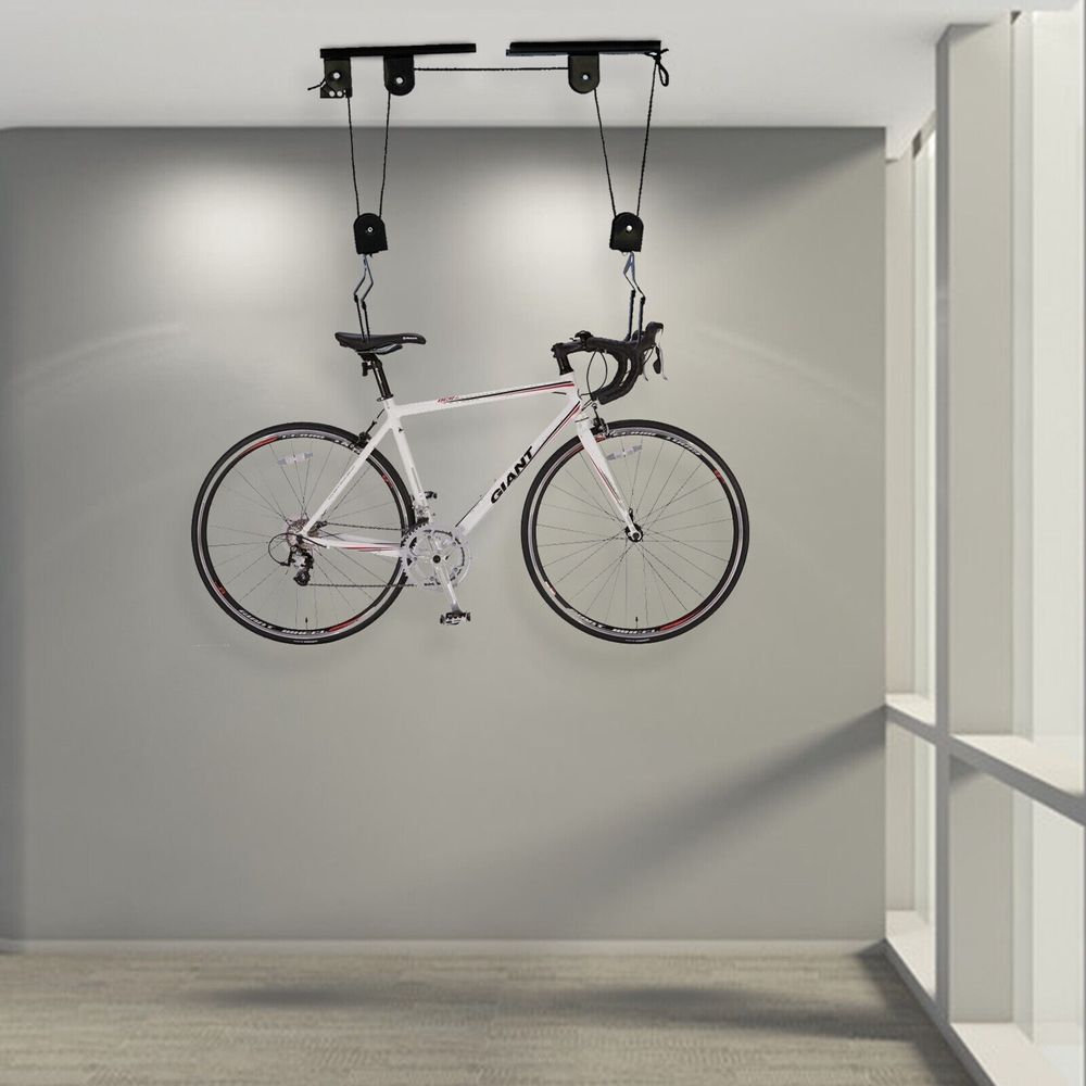 Fahrradlift, Fahrradaufhängung Fahrradaufzug Halterung Deckenhalterung für Fahrräder Deckenmontage Fahrradhalter Seilzug bis 20kg Schwarz