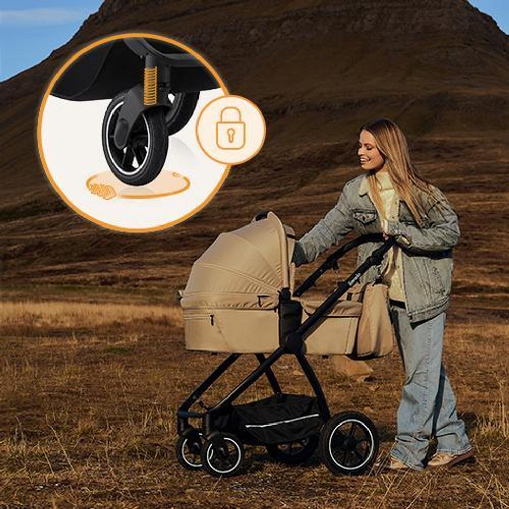 Lionelo Kombikinderwagen Meril 2in1 Babywanne bis zu 9 kg, 0-48 Monate bis zu 22 kg, Geländeräder 360°, Vollfederung, XXL-Verdeck - Black