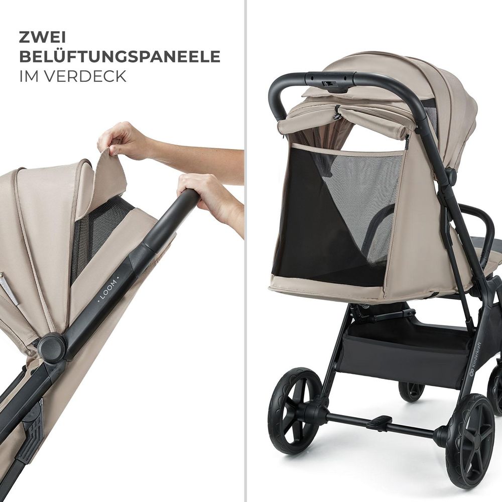 Kinderkraft LOOM – Leichter Buggy bis 27 kg, große pannensichere Räder, kompakt faltbar, wendig & reisetauglich, Beige
