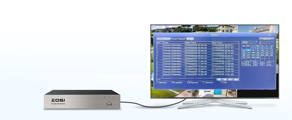 ZOSI 2MP Kabelgebunden Überwachungskamera Set mit Audio, 8CH 500GB DVR und 4X PTZ TVI Aussenkameras, Personen- und Fahrzeugerkennung