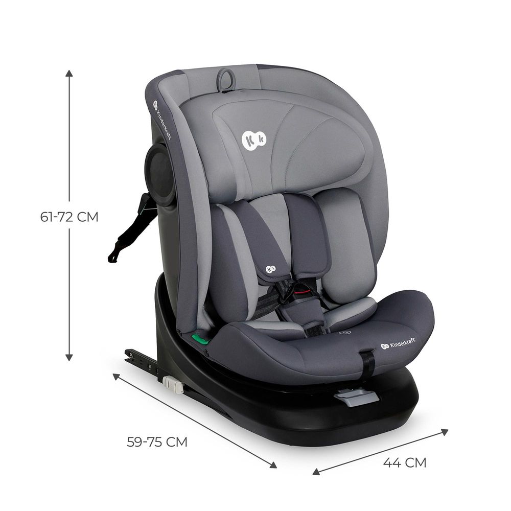 Kinderkraft I-GROW i-Size - Kindersitz 40-150 cm - 360° - RWF/FWF - H-GUARD - ISOFIX - TOP TETHER - 5-Punkt-Gurt - Verstellbare Kopfstütze - Grau