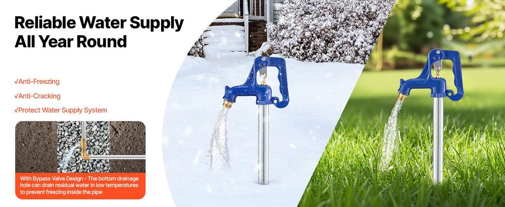 VEVOR Frostsicherer Gartenhydrant, 1595mm frostfreier Außenwasserhahn mit 914,4mm Einbautiefe, G 3/4" Rohranschluss & Schlauchkupplung, bleifreier frostfreier Hydrant für Gartenbewässerung, Hebelgriff-a, 24 inch