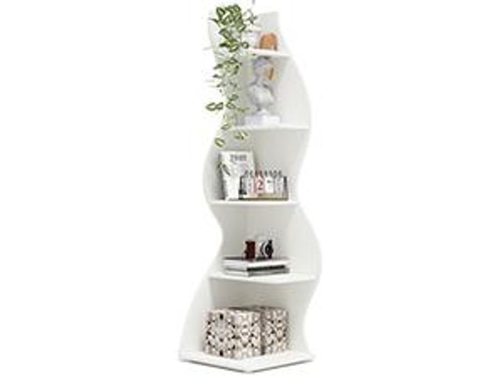 Tribesigns Eckregal, 183 cm hoch, Lagerregal, Bücherregal, Pflanzenständer, Organizer-Einheit, 5 Stufen, Modern, für Zuhause, Büro, Wohnzimmer, Weiß