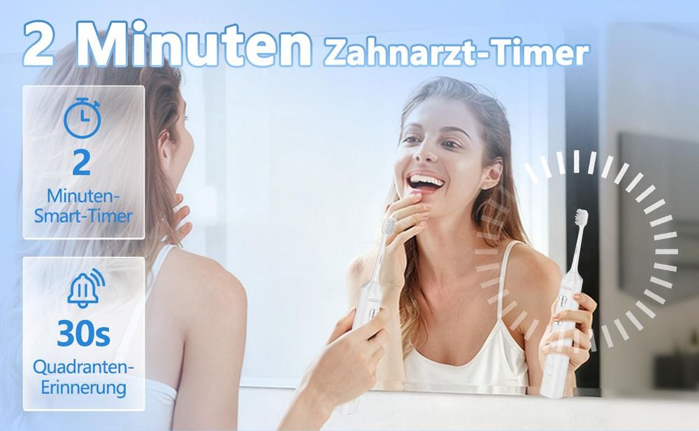 MCURO Elektrische Schallzahnbürste, 45.000 VPM, 5 Modi & 3 Intensitätsstufen, Type-C Schnellladung, 180 Tage Akku, 6 Bürstenköpfe, Weiß