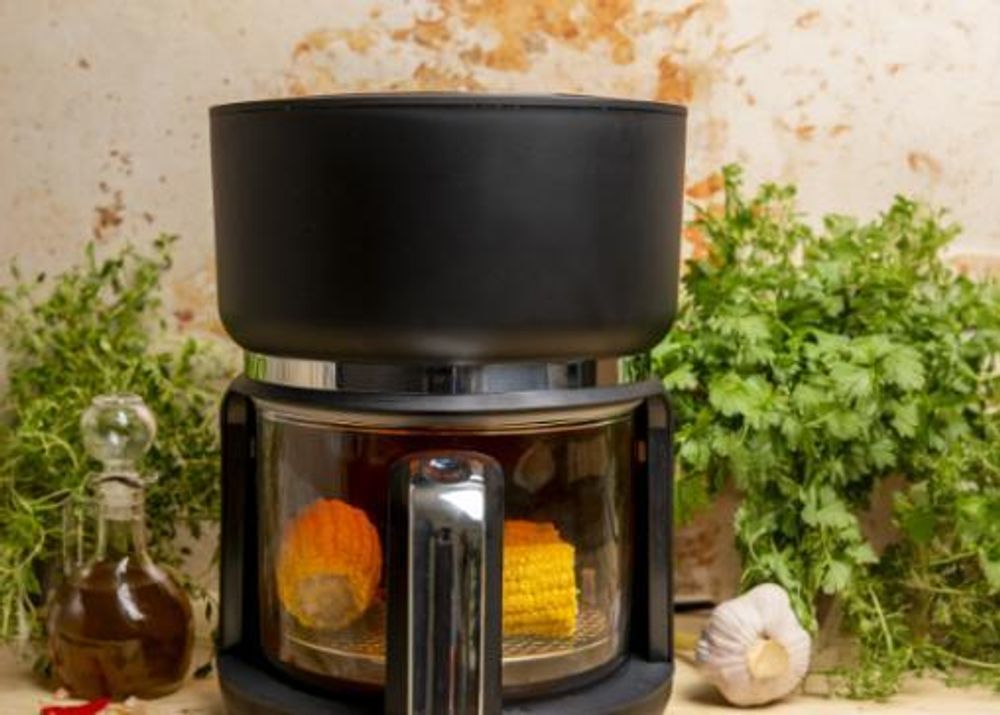 Frytkownica na gorące powietrze 4Swiss ABB-G24 Pure Glass 3L, biała, z szklaną szufladą, 1200 W, ekran dotykowy, bez tłuszczu, energooszczędna, można myć w zmywarce