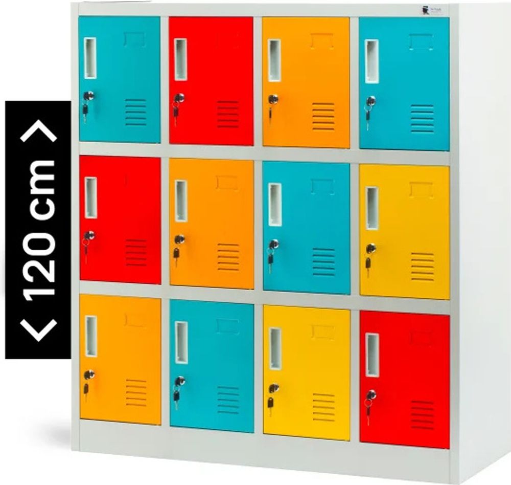 Schließfachschrank 4B3A Werfachschrank Fächerschrank Umkleideschrank mit 12 Fächern Metall Pulverbeschichtung 120 cm x 110 cm x 45 cm (H x B x T) Farbe: Mehrfarbig