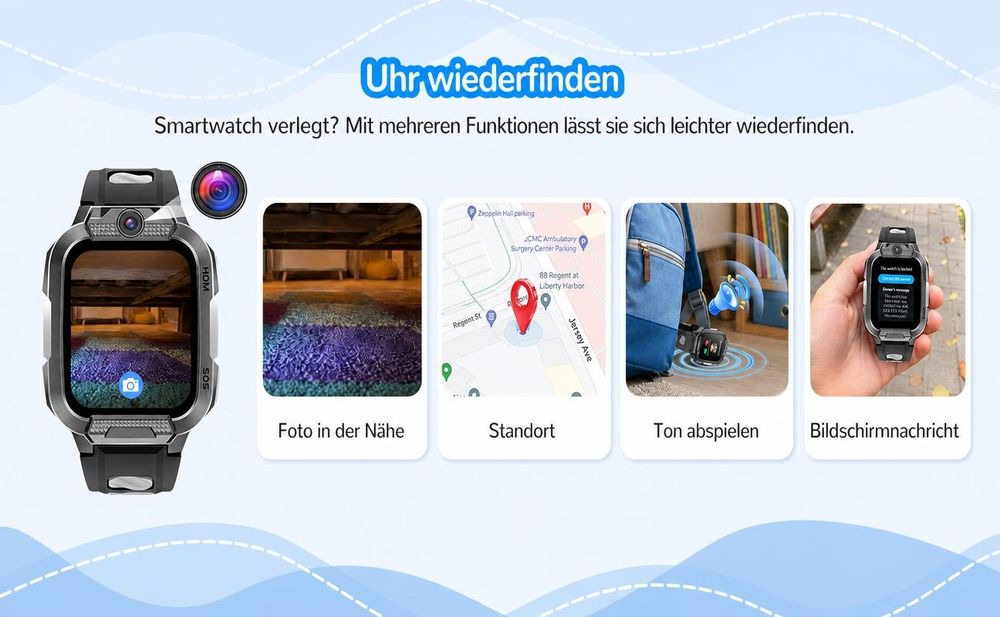 2026 4G Kinder Smartwatch mit GPS Telefon Video SOS für Jungen Mädchen Smartwatch 4-fache Ortung (GPS, WLAN, LBS, AGPS), Sicherheitszonen, Eltern App