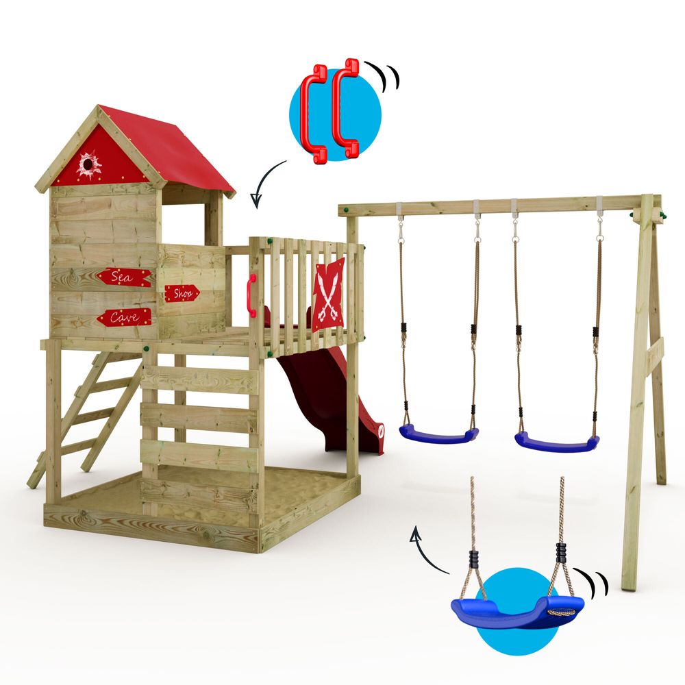 Spielturm Wickey Smart Cave mit Schaukel und Spielhaus in Rot