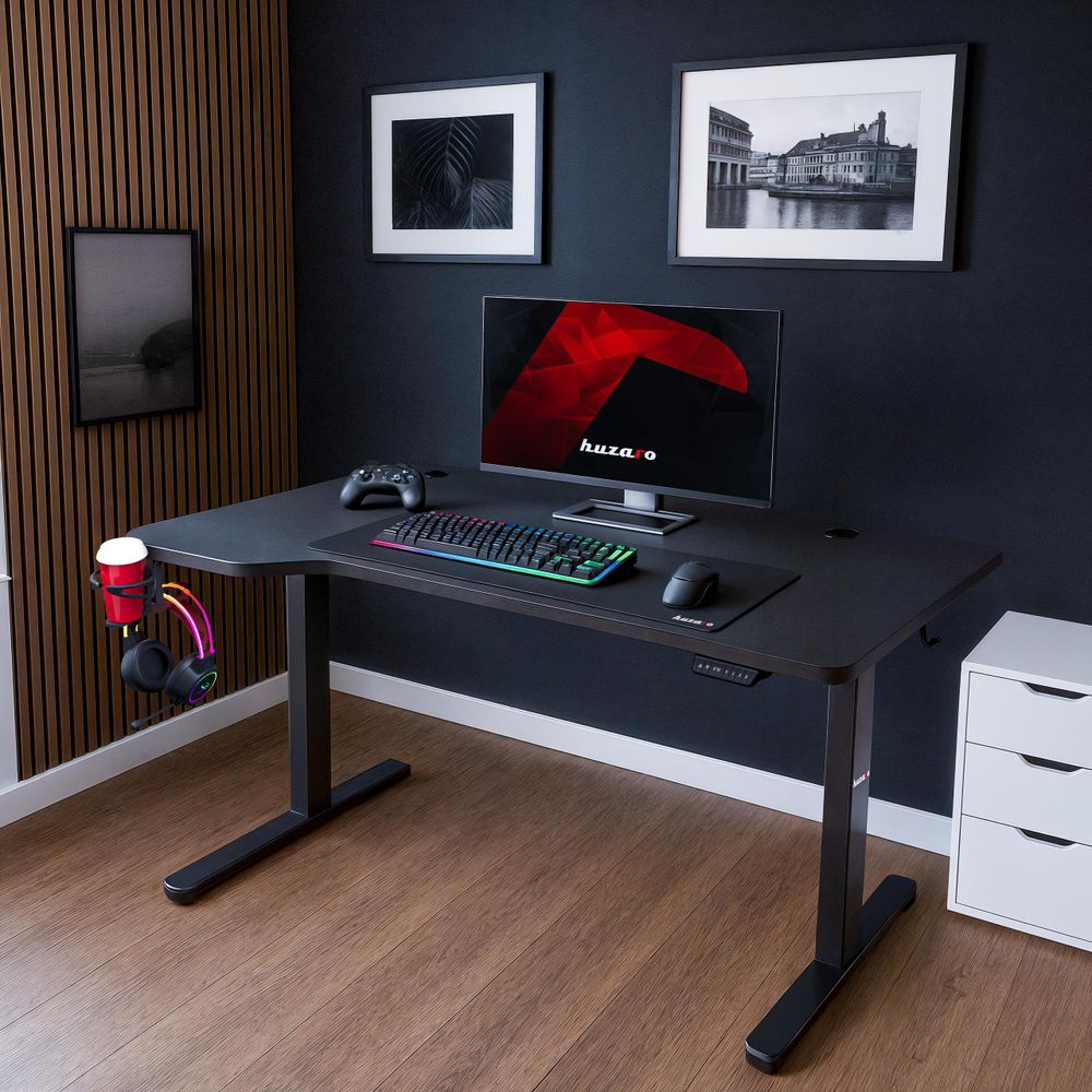 Huzaro Hero 9.1 | Tisch Elektrisch Eckschreibtisch L-Form Computertisch Bürotisch Schreibtisch Stehtisch 145 x 85 cm Höhenverstellbarer | Schwarz