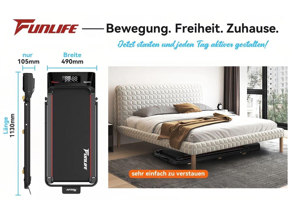 Kompaktes klappbares Laufband unter dem Bett verstaut