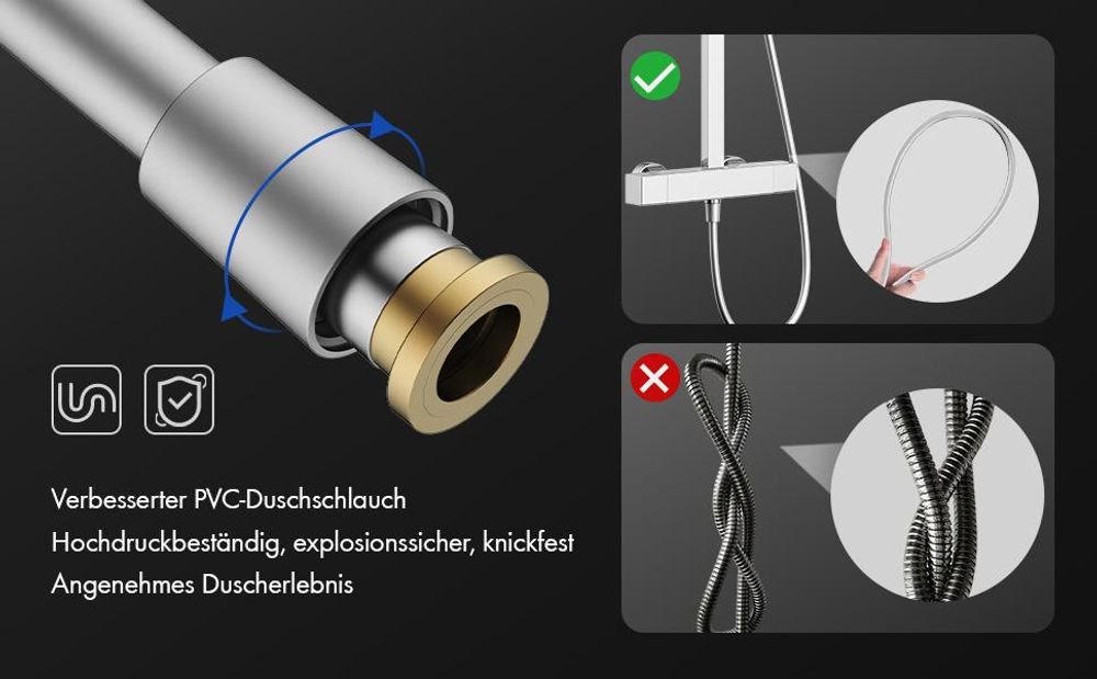 Homelody Duschsystem mit Thermostat,Regendusche Duschsäule Quadratische, Chrom-Duschset,Handbrause,Duschstange Dusche,Duscharmatur fur Duschkabine