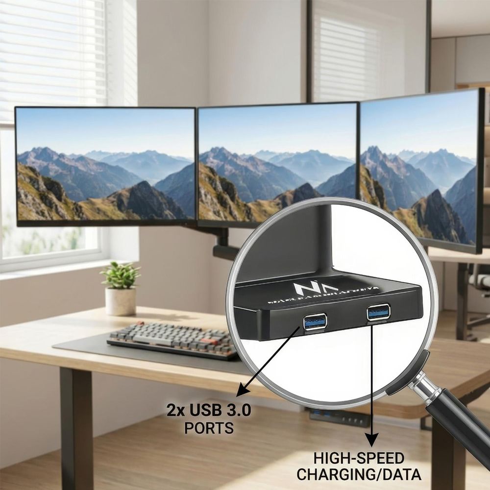 3-Fach Monitorhalter mit Gasfeder Tischhalterung Monitorarm Monitorständer VESA 75x75 100x100 17-27" Für 3 Monitore + 2X USB 3.0
