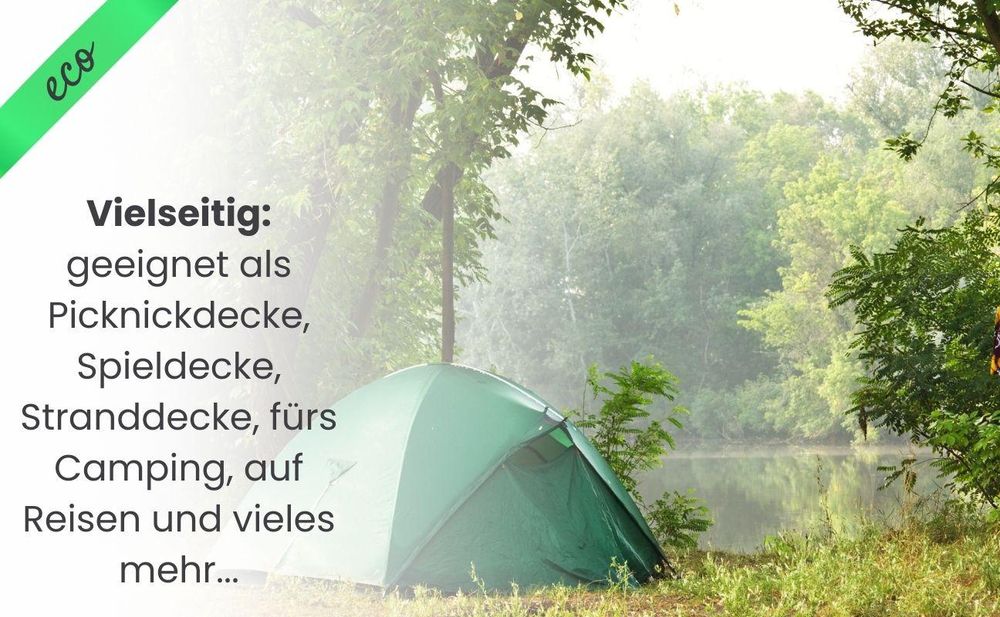 wometo eco-line Picknickdecke 100% recyceltes Fleece gesteppte Campingdecke XXL 200x200 Grafik pink mint isoliert wasserdicht waschbar