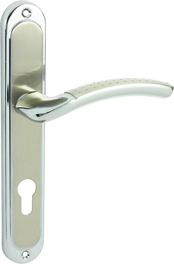 DOMINO Türgriff 72 Drückergarnitur PZ - Profilzylinder Set | Türklinke für Zimmertür, Bürotür, Kellertür & Innentür | L-Form | Türbeschläge aus Aluminiuml | Chrom/Nickel Türdrückergarnitur | SHARON ECO M6/M9