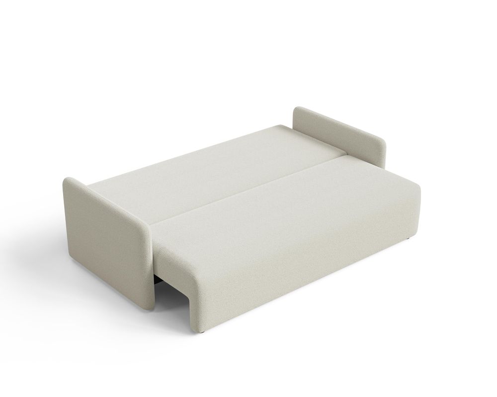 DEKORI Skandinavisches Sofa MALVA – 3-Sitzer Stoffsofa mit runden Kissen - QUELLE 02 (Cremeweiß)