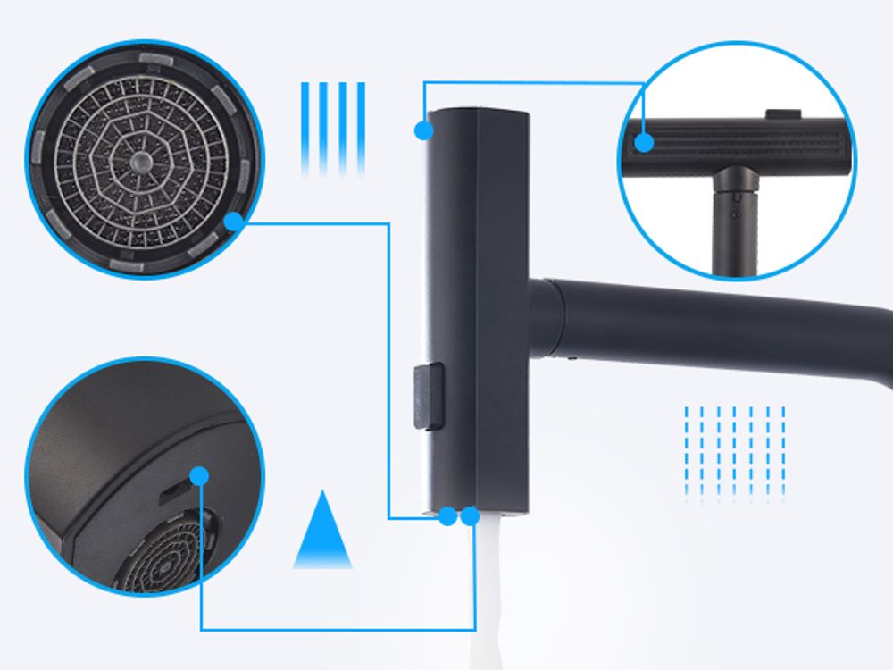 Homelody Wasserhahn Küche Schwarz,Küchenarmatur 360°Drehbar,Mischbatterie Ausziehbar mit 3 Strahlarten,Küchen Armatur Einhebel,Kitchen Tap Edelstahl