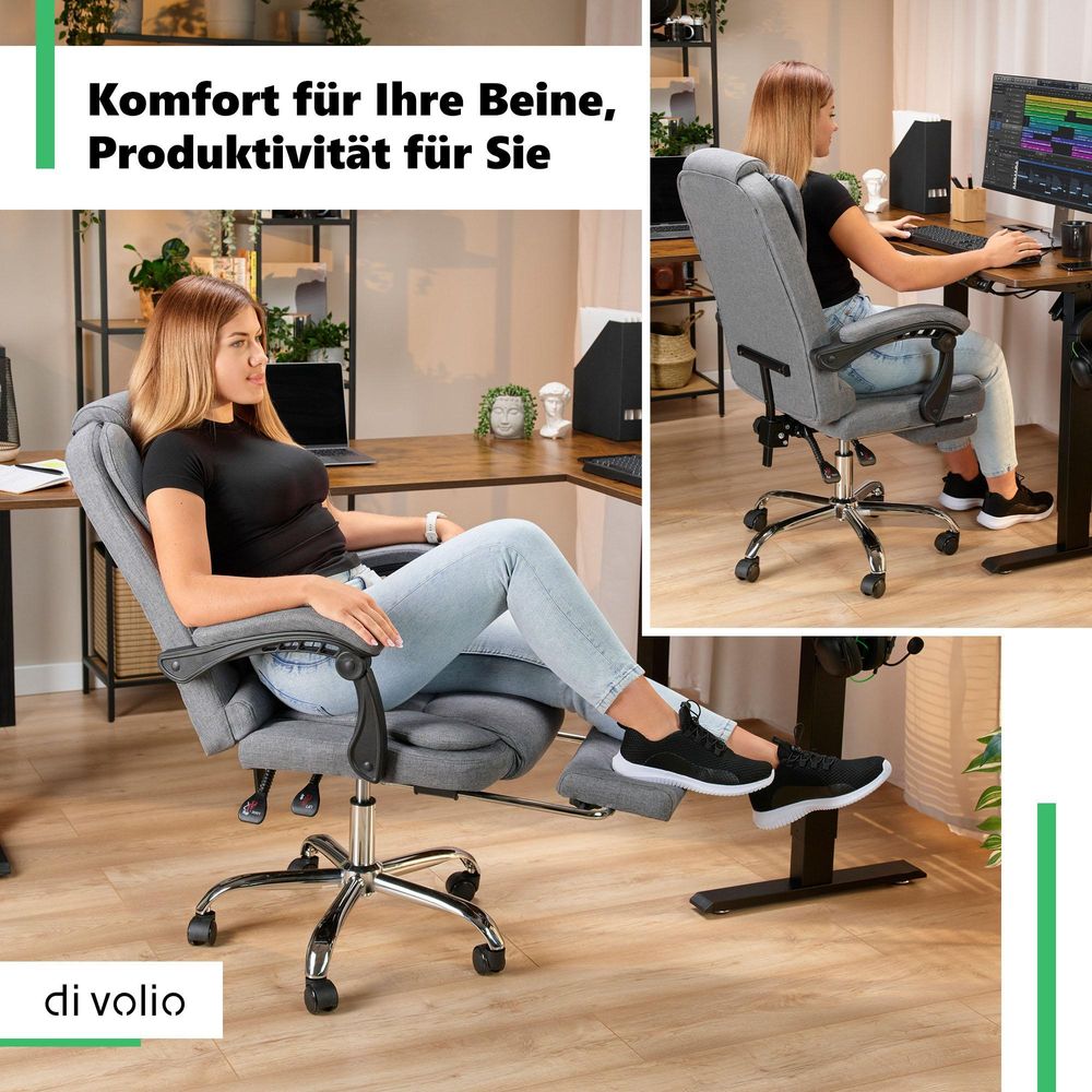 di volio Bürostuhl Baldo Dunkelgrau, ergonomischer Schreibtischstuhl mit Sitzhöhenverstellung und Fußstütze, max. Körpergewicht 150 kg, robust