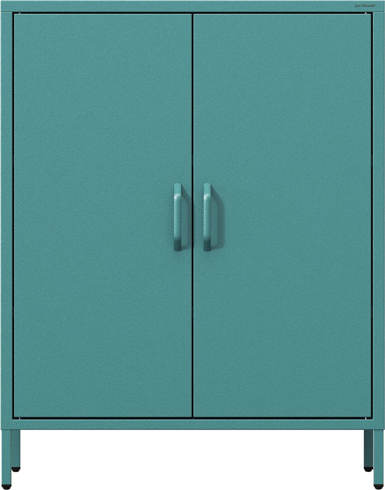 Jan Nowak Kommode mit Doppeltür VITO kleiner Schrank Magnetverschluss verstellbare Einlegeböden Metall Wohnzimmer Flur, 80 x 101,5 x 40 cm, Seegrün