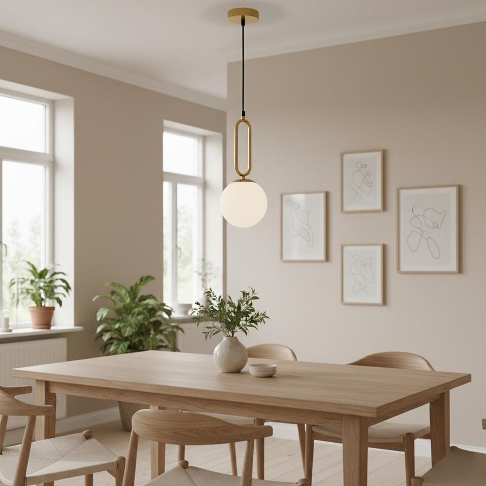 MasterLED Hängeleuchte Gold 1-flammig E27, LED-kompatibel, Pendellampe Weiß Kugel Modern, max. 35W, 100cm
