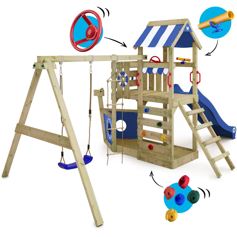 Spielturm Wickey SeaFlyer mit Schaukel und Sandkasten in Blau