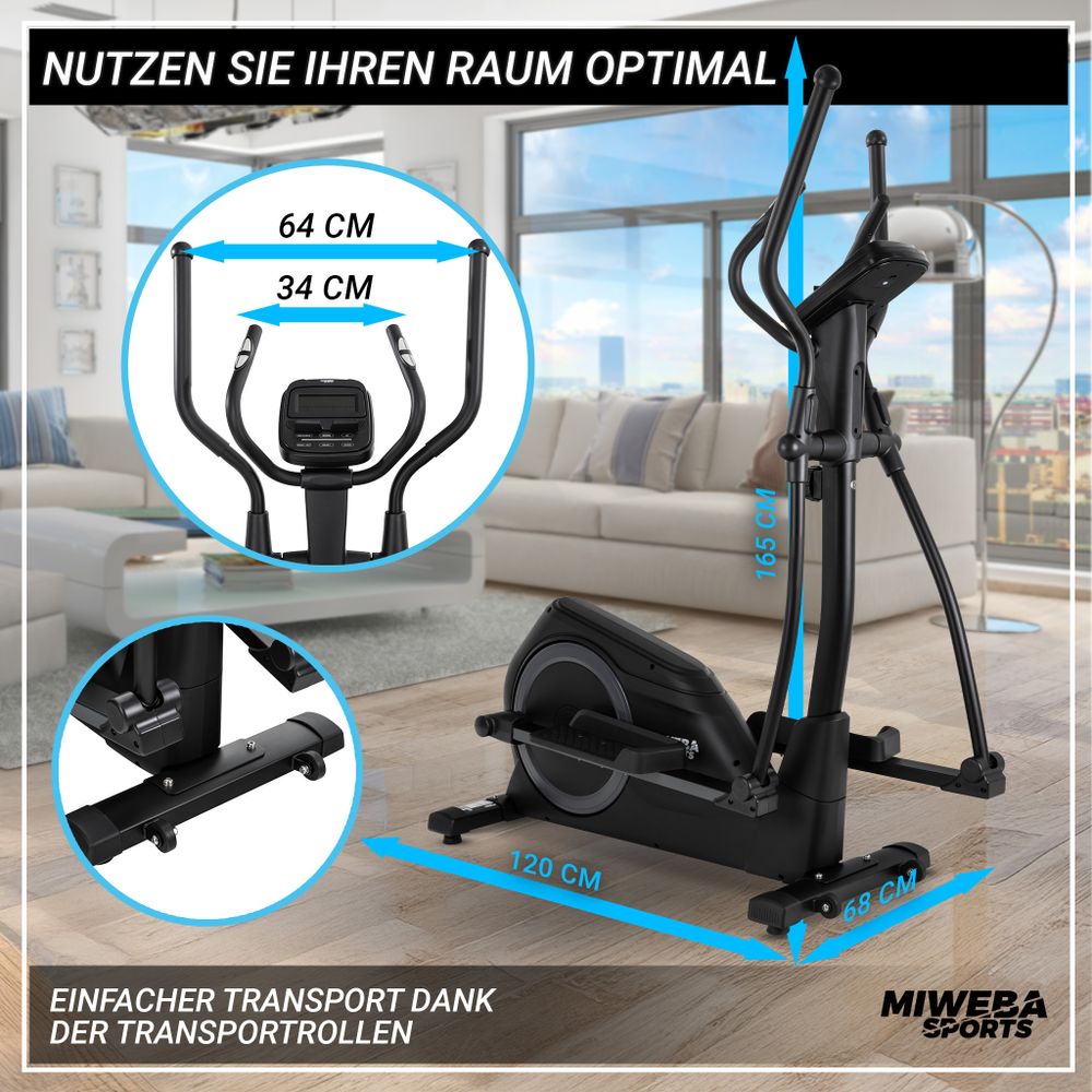 Miweba Sports Crosstrainer MC500 | LCD-Display - Pulsmessung - Heimtrainer - Ellipsentrainer - 8 Widerstandsstufen - 7 kg Schwungmasse - Heim-Workout