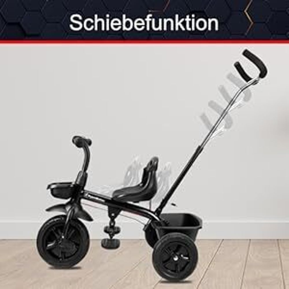 Dreirad mit Schiebestange – 3-Rad Kinderfahrzeug ab 1 Jahr – Schwarz